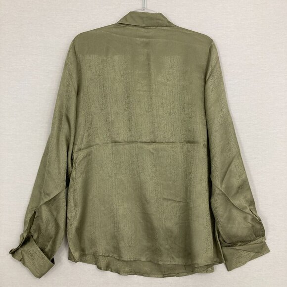 New Linea by Louis Dell'Olio Green Silk QVC Ruffle Artsy Textured Button Down XL - Picture 8 of 10